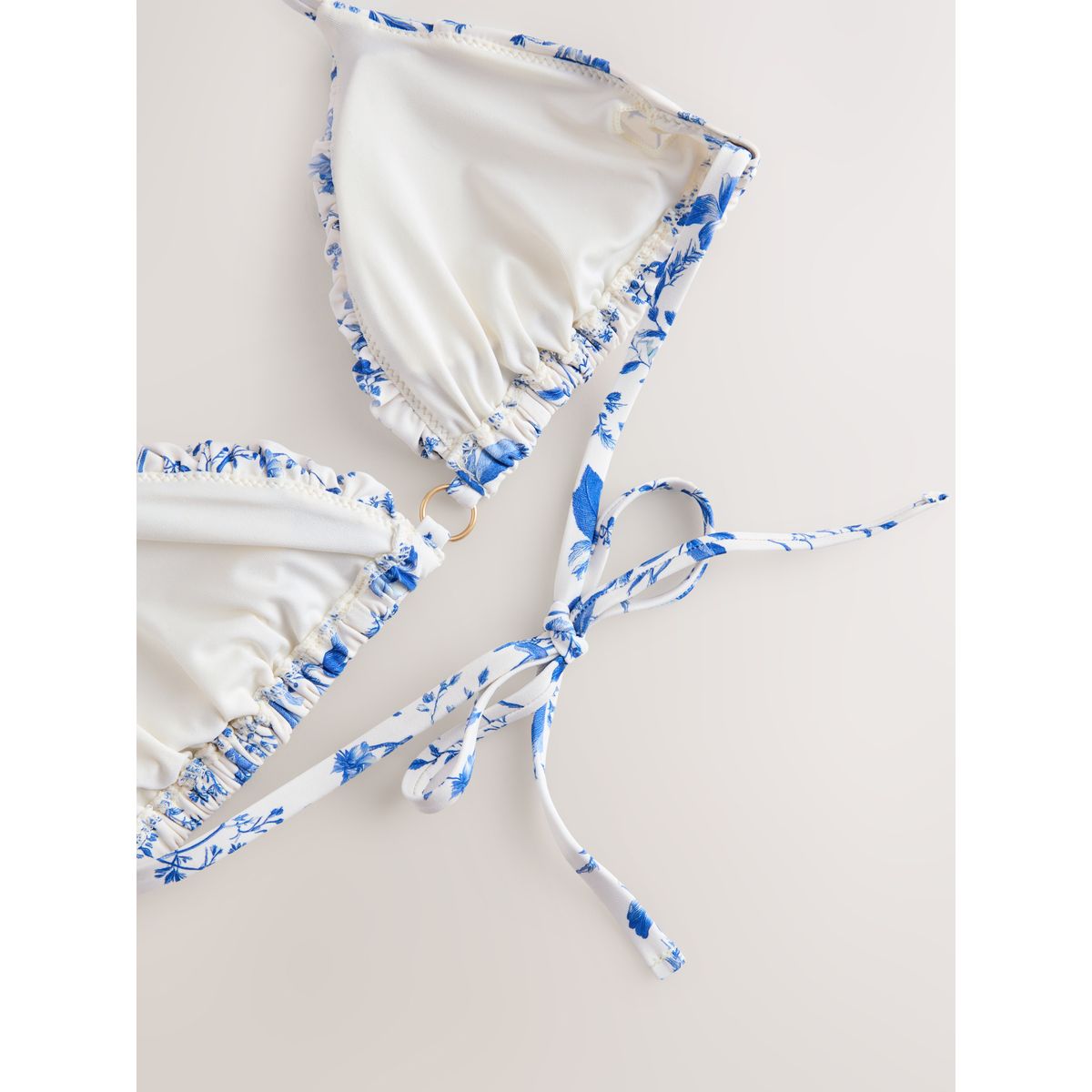 Haut de bikini triangle froncé blanc/bleu ditsy floral, NEXT