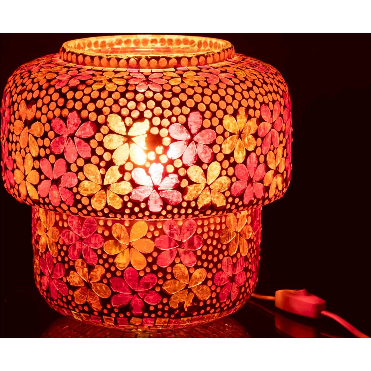 Lampe de table mosaïque en verre rose foncé et orange, RECOLLECTION