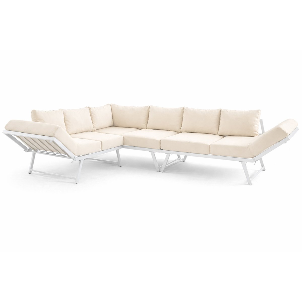 Salon de jardin d'angle 5pl et table, acier, KONNA beige/blanc, BEST MOBILIER