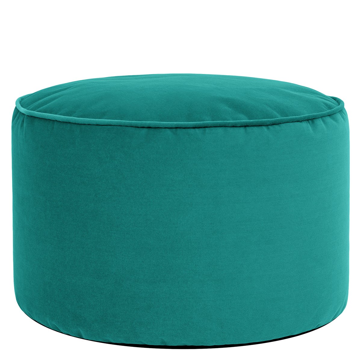 Pouf fauteuil salon et son repose-pied rond en velours mat Oeko-Tex® - NATALIA bleu canard, ICON