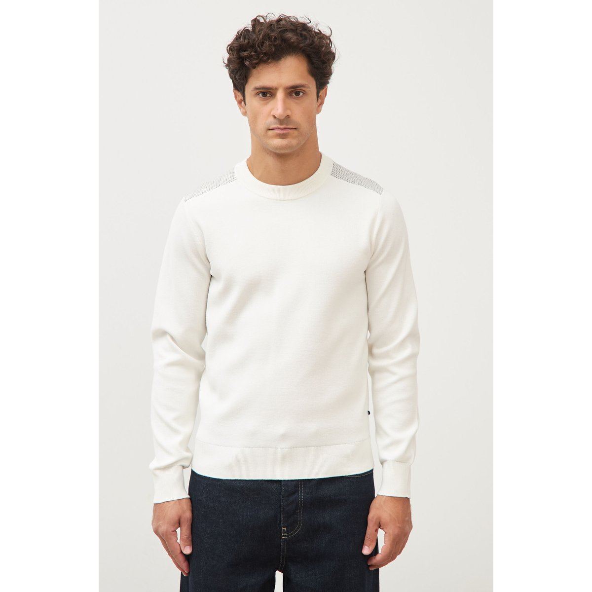 Pull droit fin col rond manches longues ecru, BONOBO