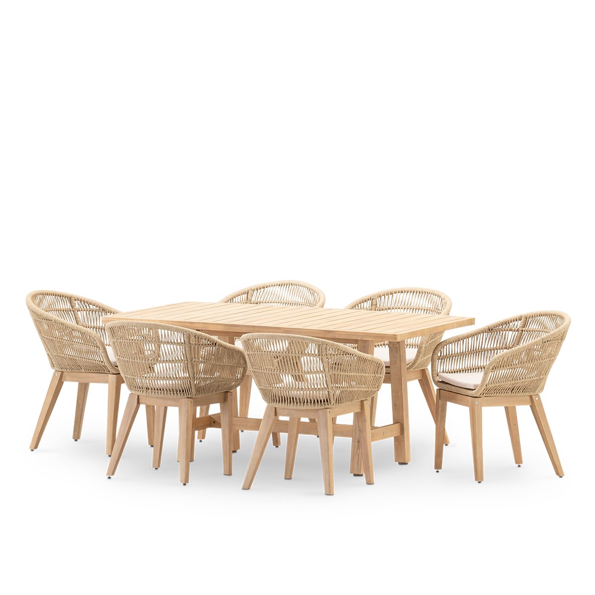 Salon de jardin, 6 chaises, SIENA & PROVENZA bois clair, beige, DEFORA HOME