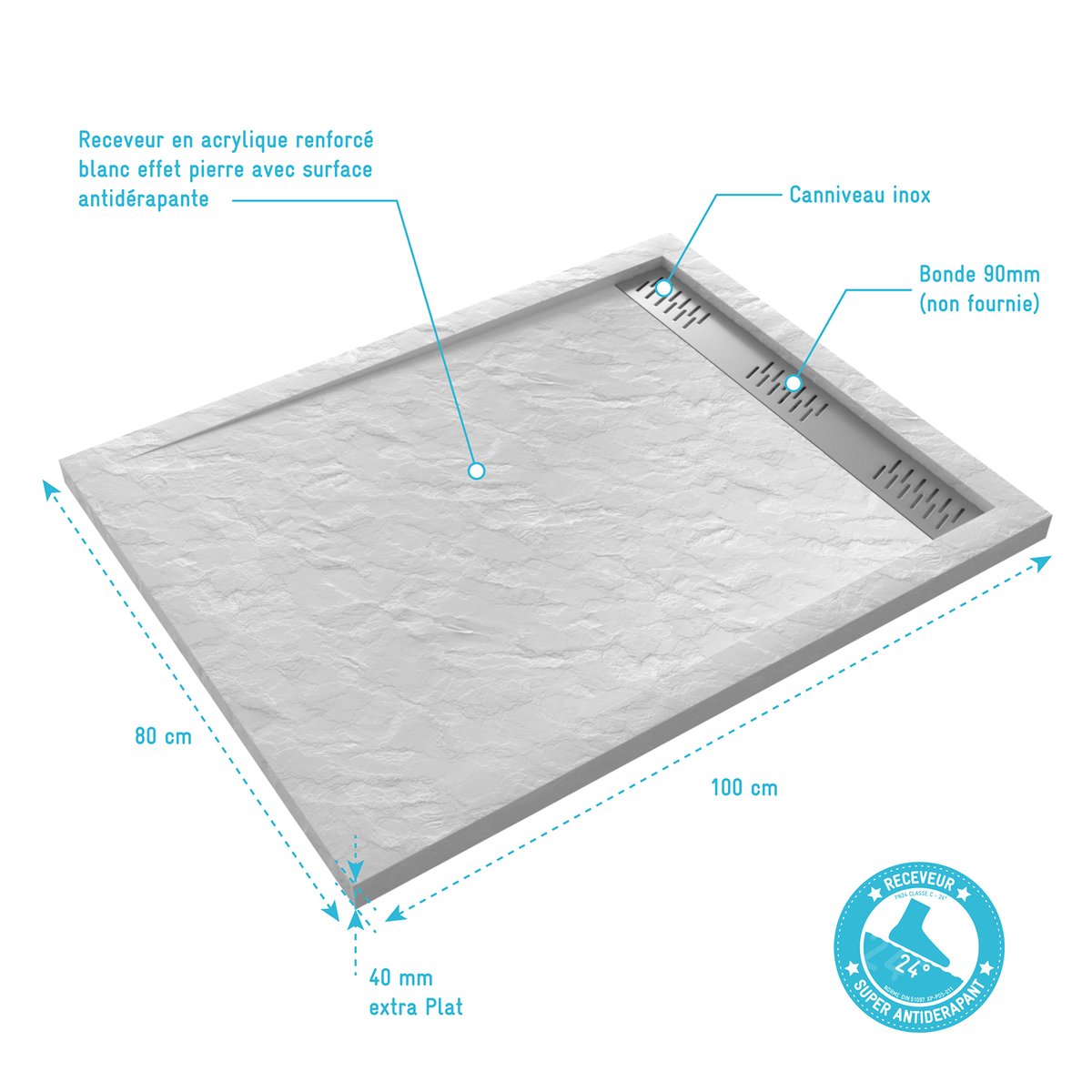 Receveur extra plat blanc, HOME MAISON