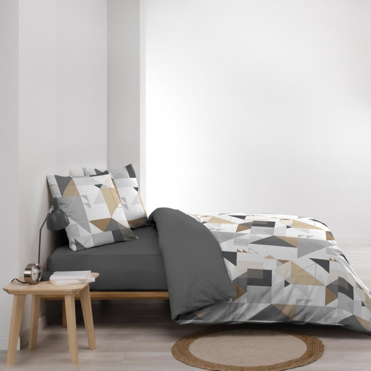 Housse De Couette 140x200 + 1 Taie D'oreiller Trigone gris, DECORATIE