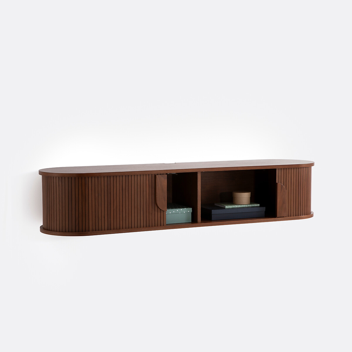 Meuble TV suspendu 2 portes coulissantes, longueur 160 cm, MARCELINO coloris noyer, LA REDOUTE INTERIEURS