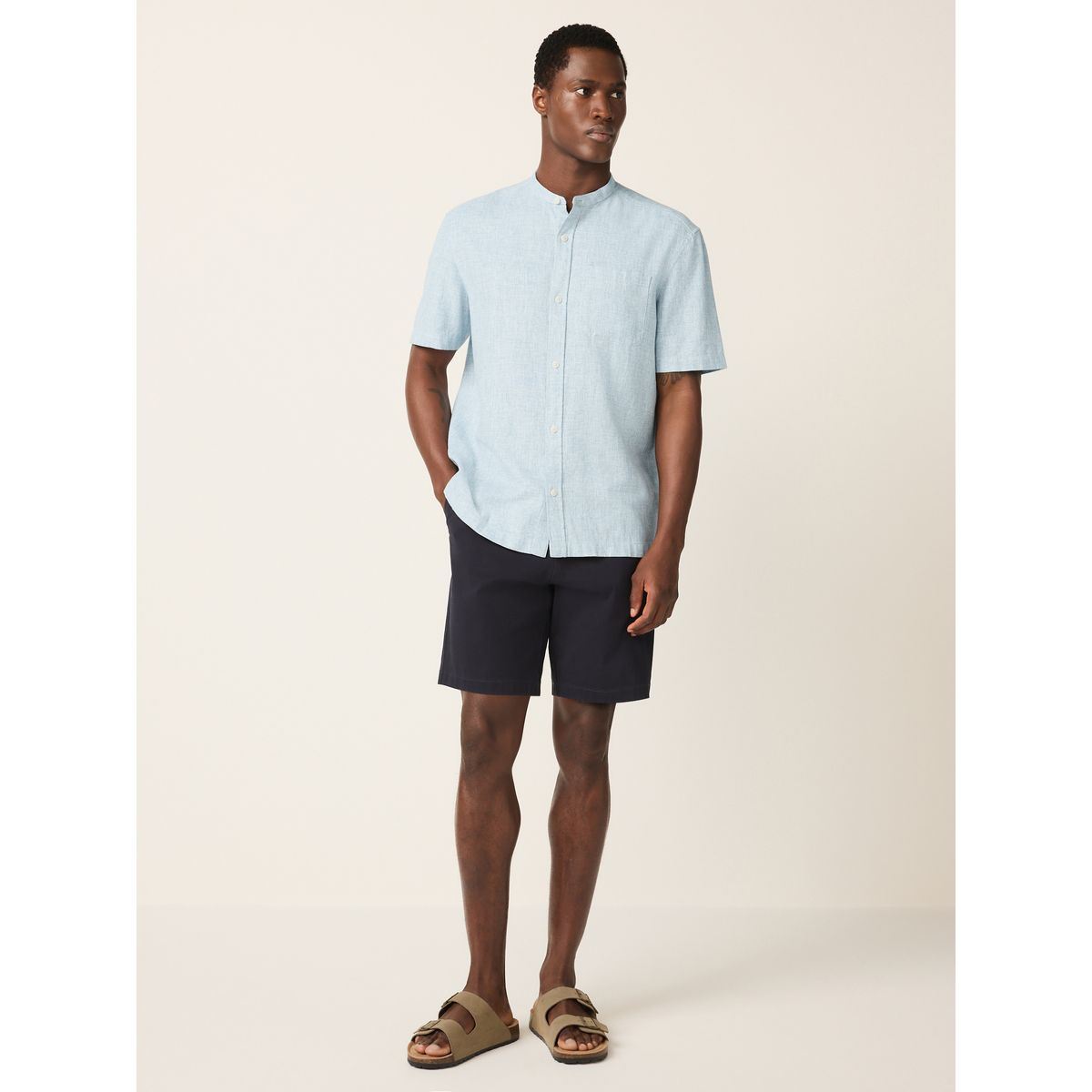 Chemise à manches courtes en lin et coton bleu, NEXT