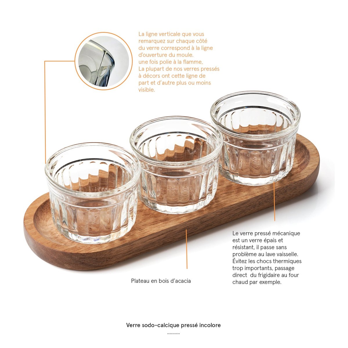 Coffret apéro 3 verrines 10 cl+plateau bois, DELICE transparent et bois, LA ROCHERE