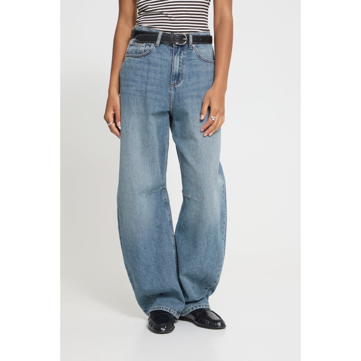 Jeans coupe ballon, taille haute bleu washed med. blue, ICHI