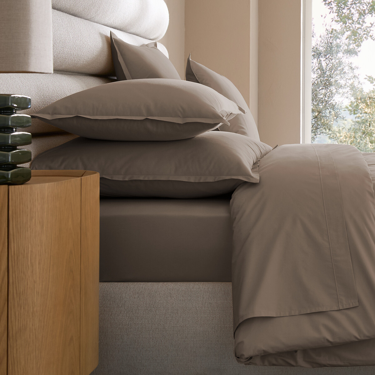 Taie d'oreiller en percale de coton 120 fils, VENETO taupe, AM.PM