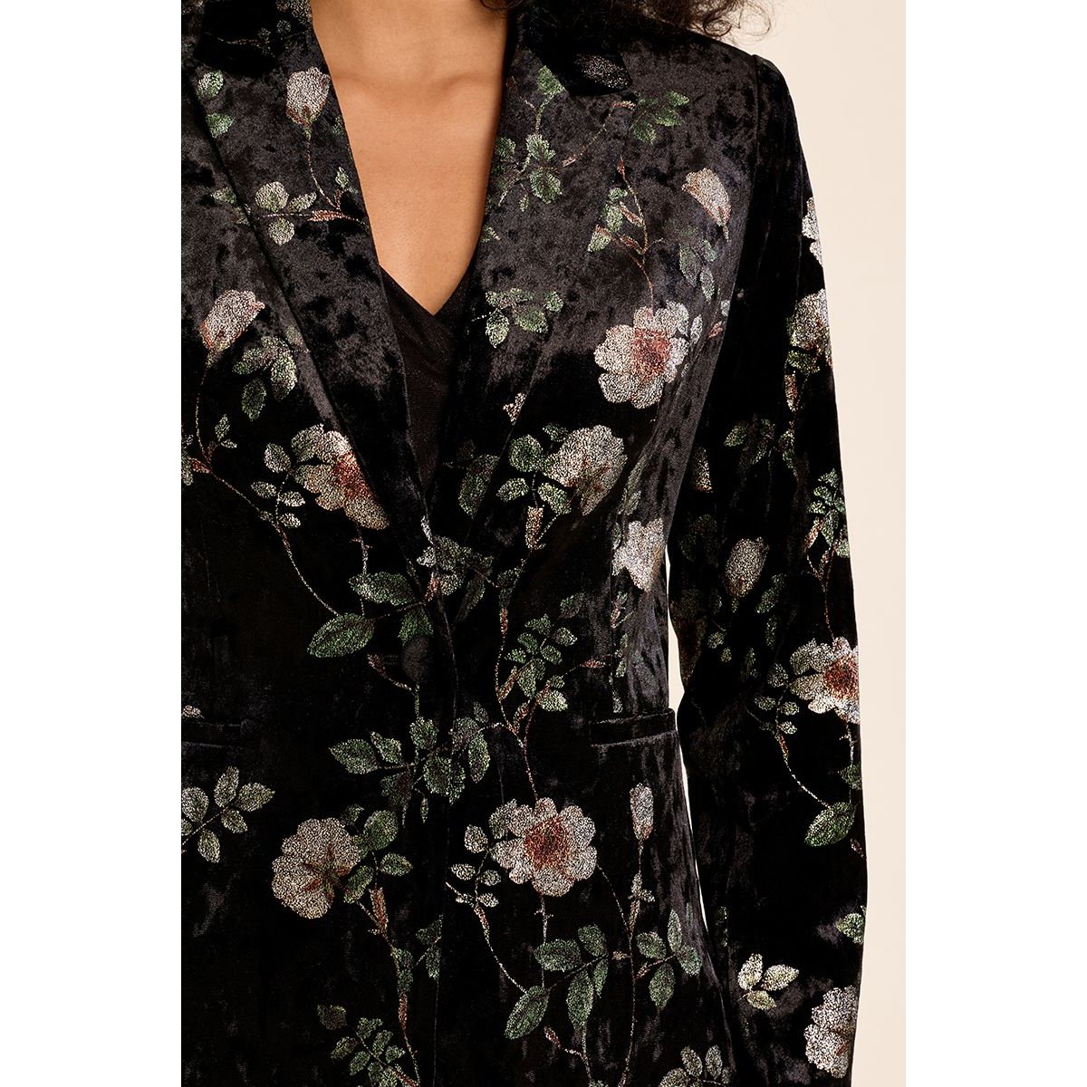 Blazer en velours fleuri noir, MOLLY BRACKEN
