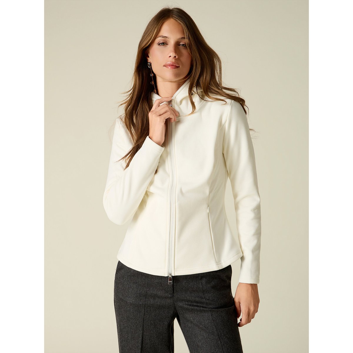 Sweat à capuche avec zip blanc, OLTRE