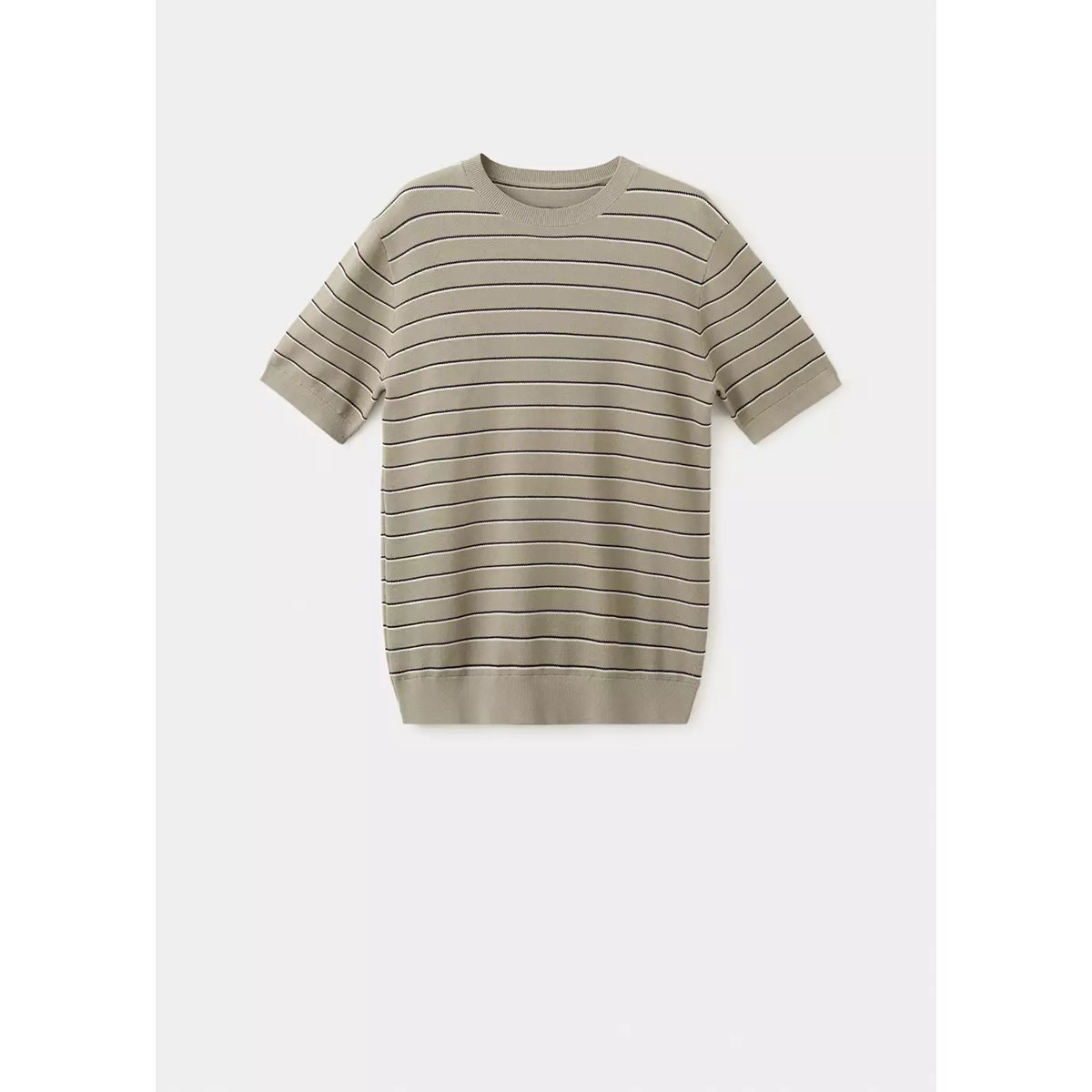 T-shirt 100 % coton en maille à rayures beige, MANGO MAN