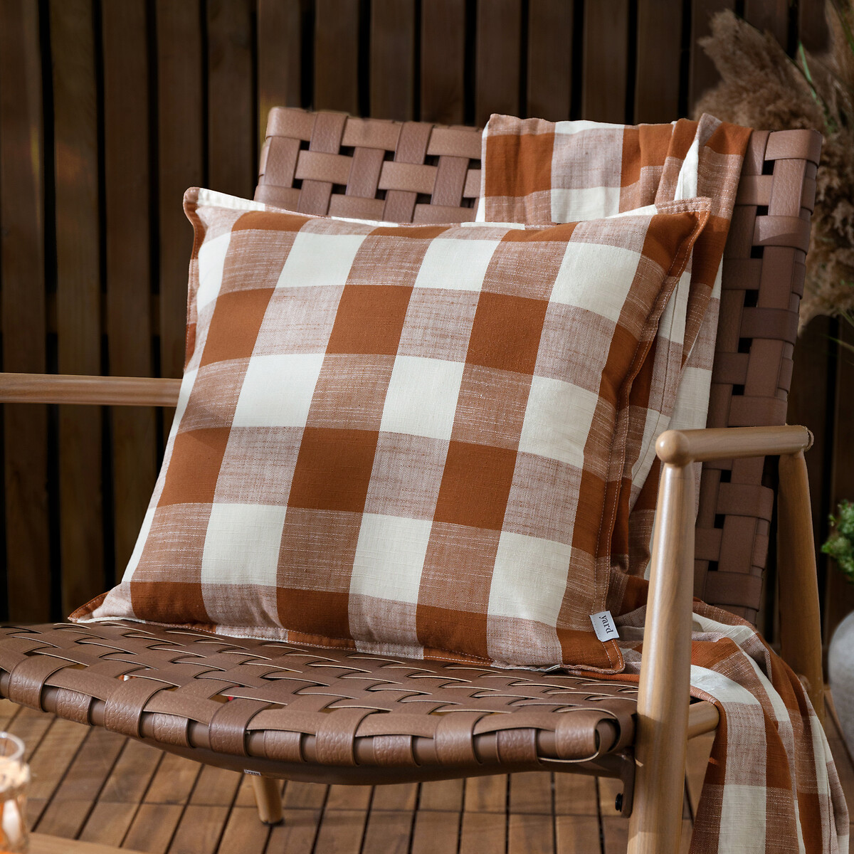 Chesil Check 100% Cotton Outdoor Cushion pecan, YARD