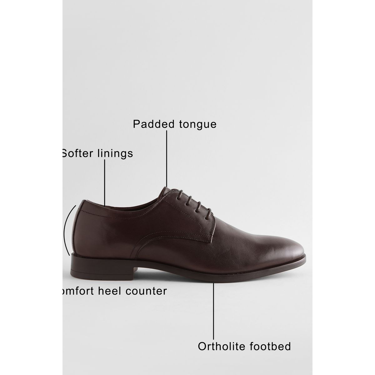 Chaussures derby uni en cuir marron, NEXT