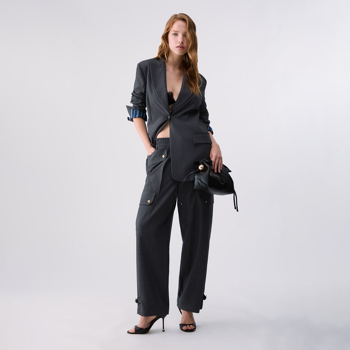 Pantalon cargo en flanelle vert foncé, LIU JO