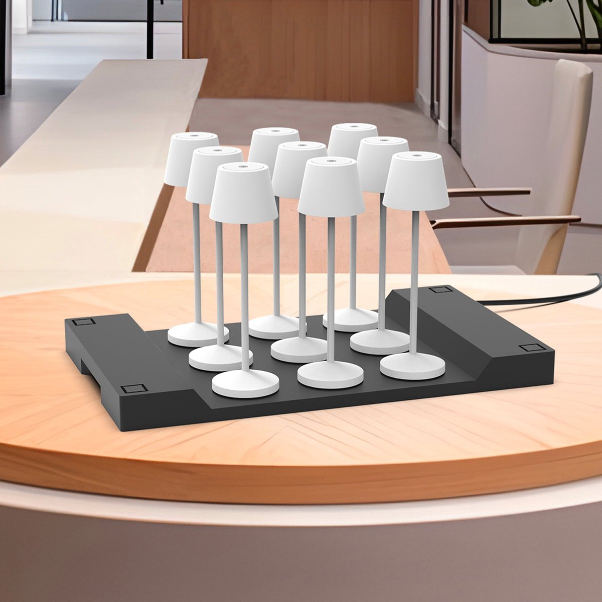 Lot de 9 Lampes de table avec socle 9x EMILY blanc, LUMISKY