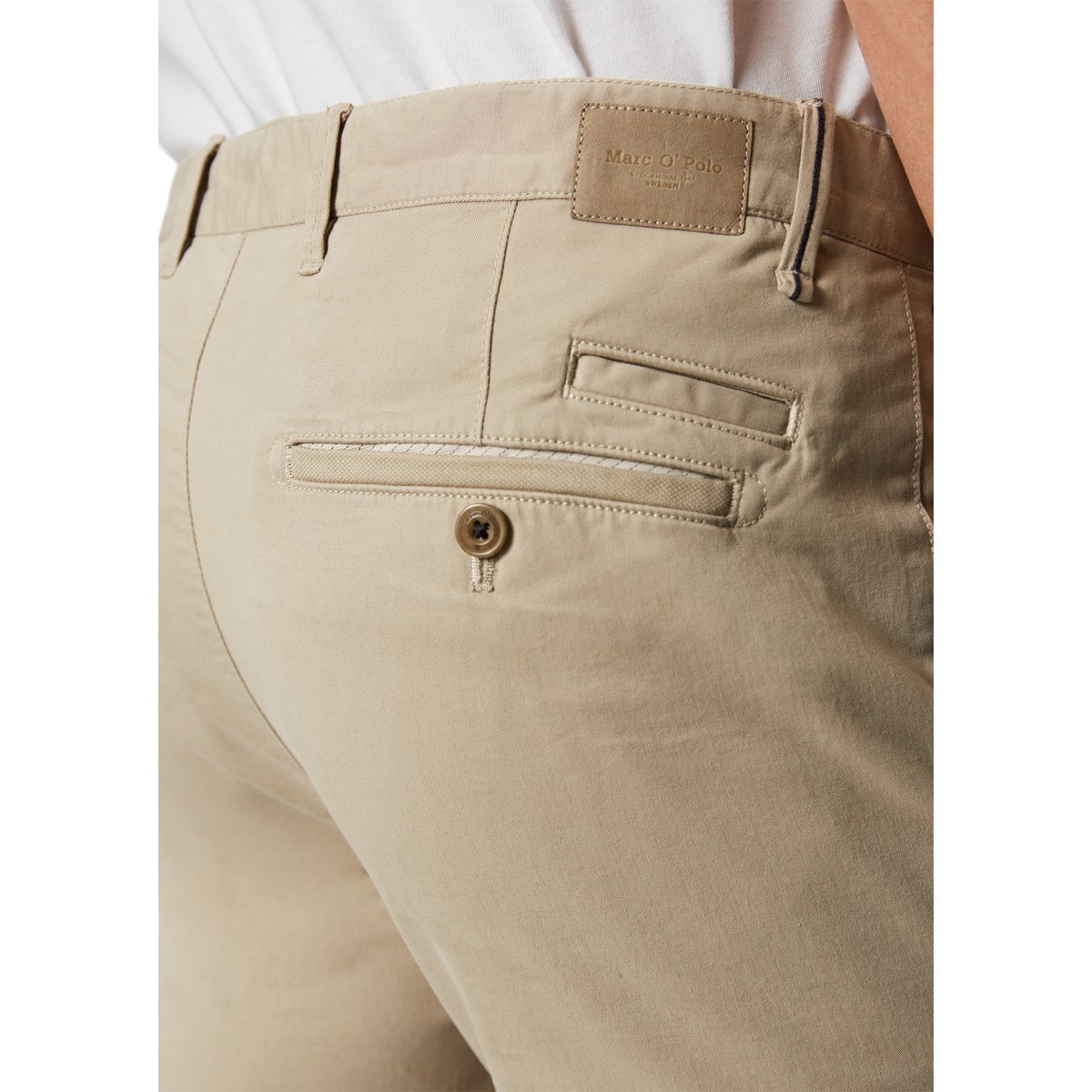 Chino modèle Malmö slim en twill de coton biologique creme, MARC O'POLO
