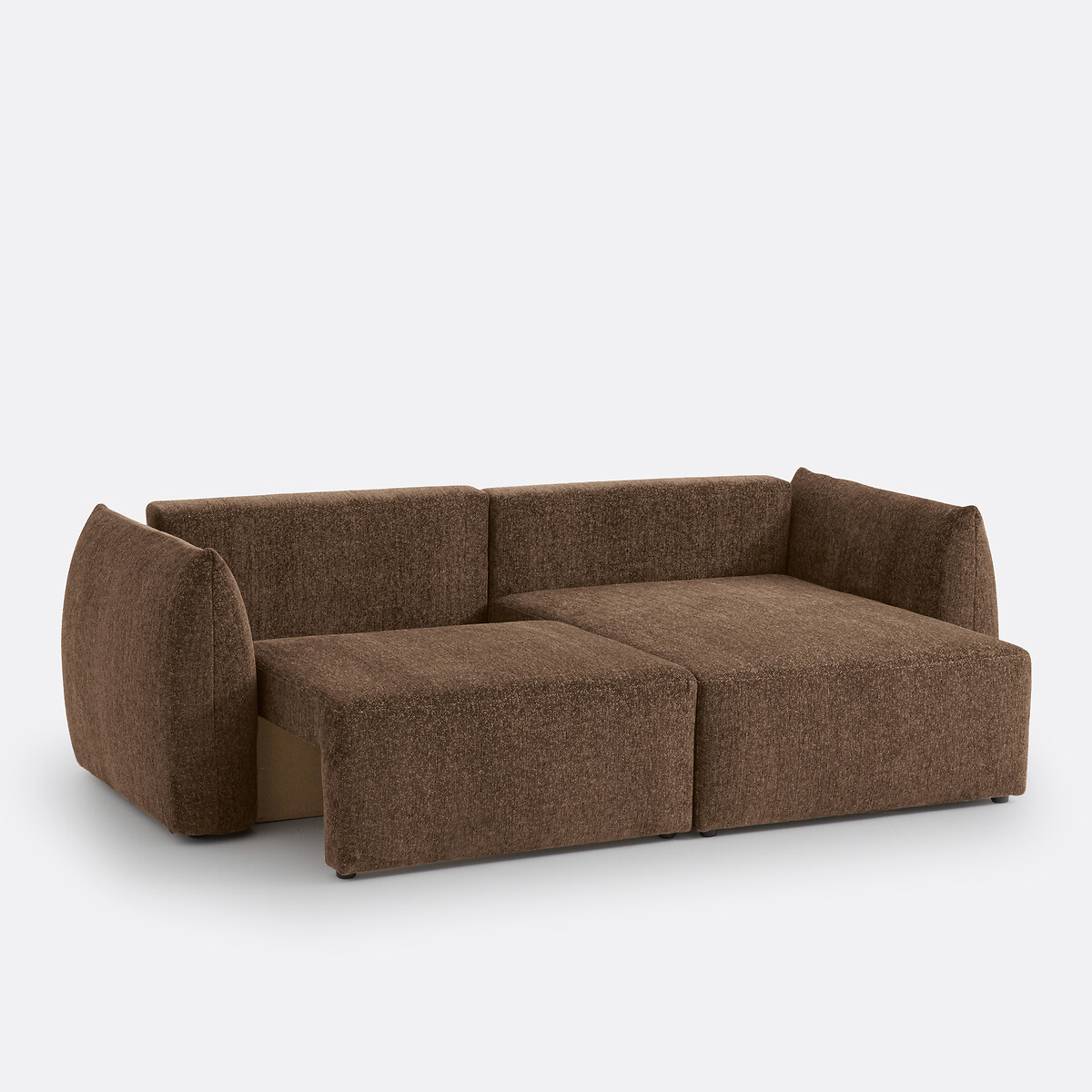 Sofá cama esquinero de 3 plazas con arcón, tejido chenilla jaspeado, EDITH chocolate, LA REDOUTE INTERIEURS