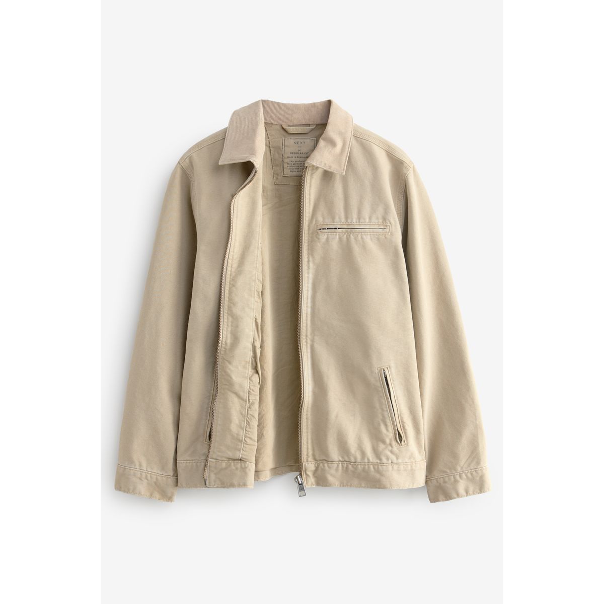 Veste ouvrier en toile avec col côtelé grège, NEXT