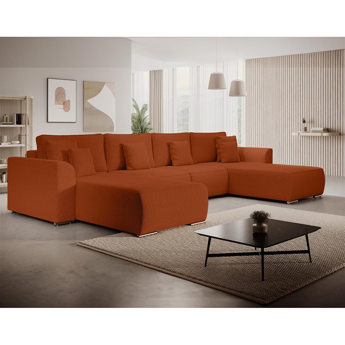 Canapé Panoramique Convertible 7 places - GABRIEL rouge, BEST MOBILIER