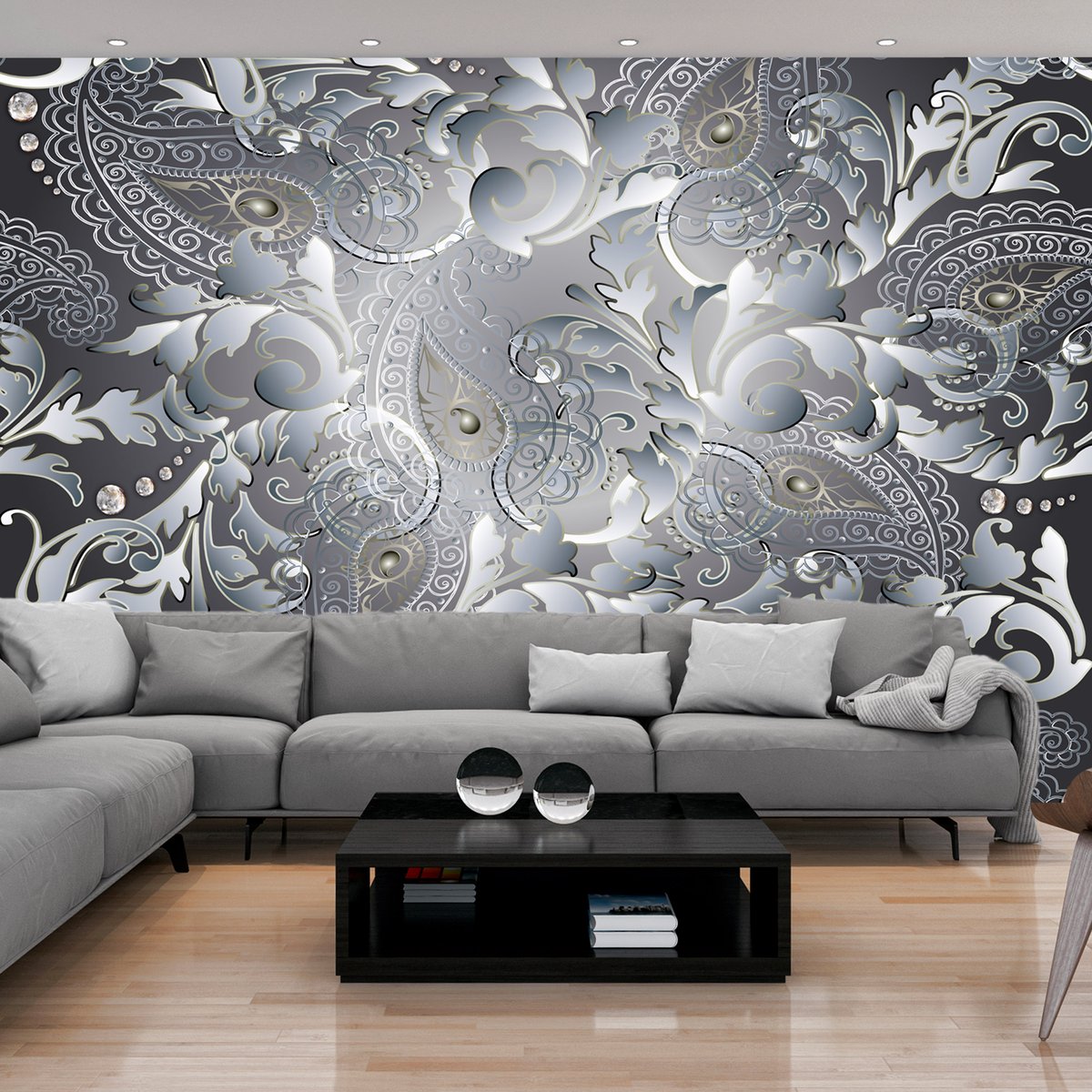 Papier peint intissé panoramique Orient Oriental Pattern noir, EDEN