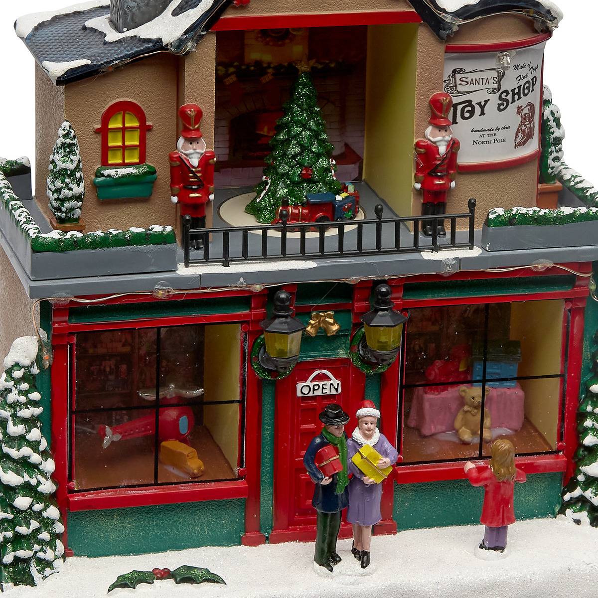Village de Noël lumineux boutique de cadeaux animé et musical 21 LED à piles multicolore, FEERIC LIGHTS & CHRISTMAS
