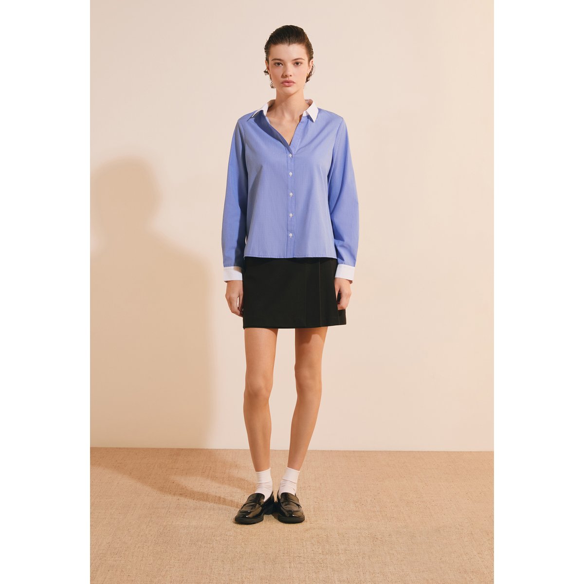Chemise à petits carreaux et col contrasté CABANA CRX bleu, ETAM