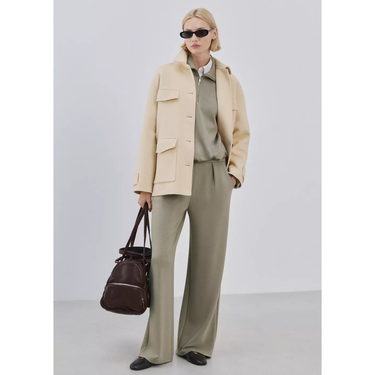 Pantalon droit taille élastique kaki, MANGO