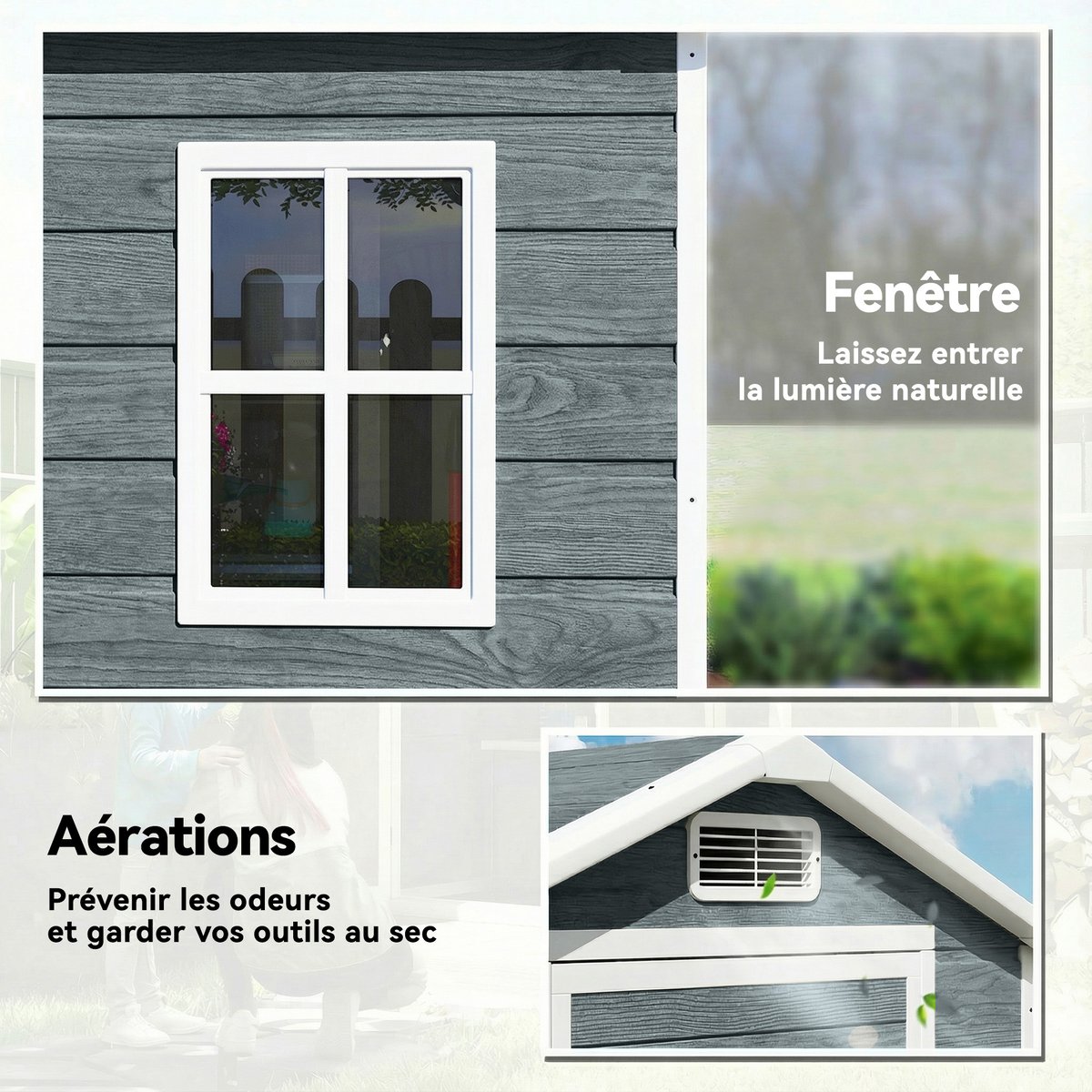 Abri de jardin PP Gris vieilli gris, OUTSUNNY