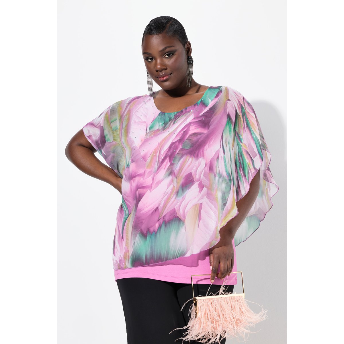 Blouse en mousseline doublée oversize lande clair, ULLA POPKEN