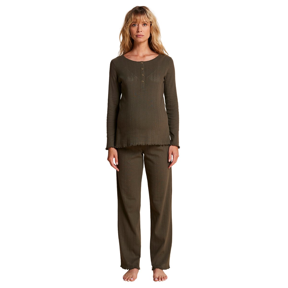 Ensemble 2 pièces homewear grossesse et allaitement maille pointelle kaki, ENVIE DE FRAISE