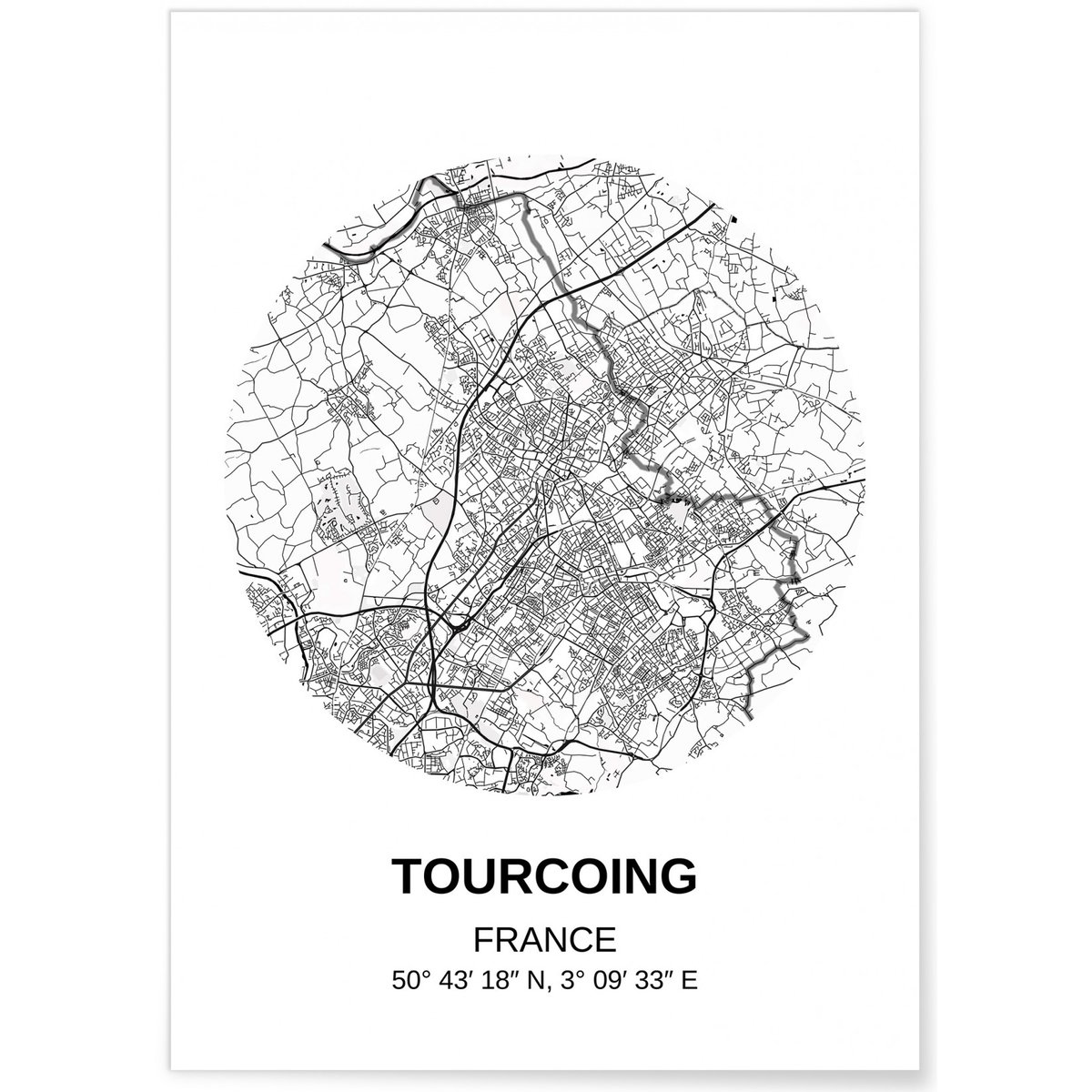 Affiche Carte Tourcoing blanc, L'AFFICHERIE