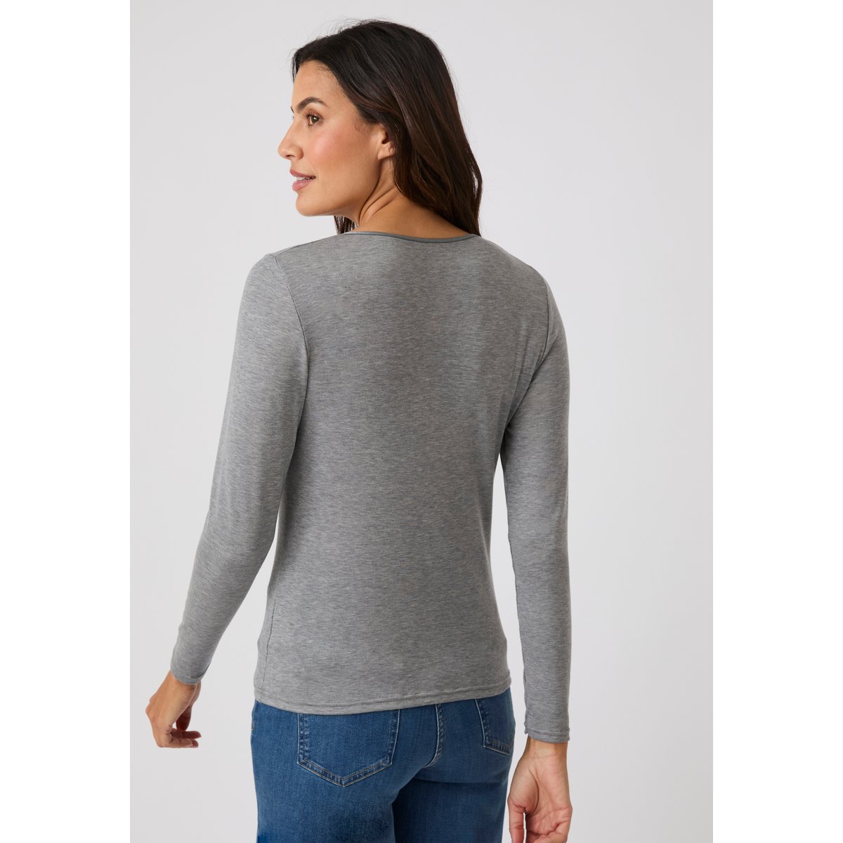 T-shirt Thermolactyl Sensitive manches longue col V gris chiné foncé, DAMART
