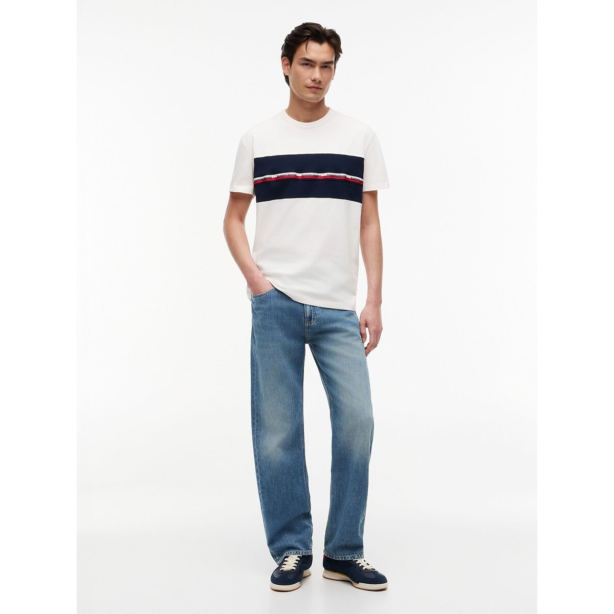 Camiseta de manga corta slim blanco roto, TOMMY JEANS