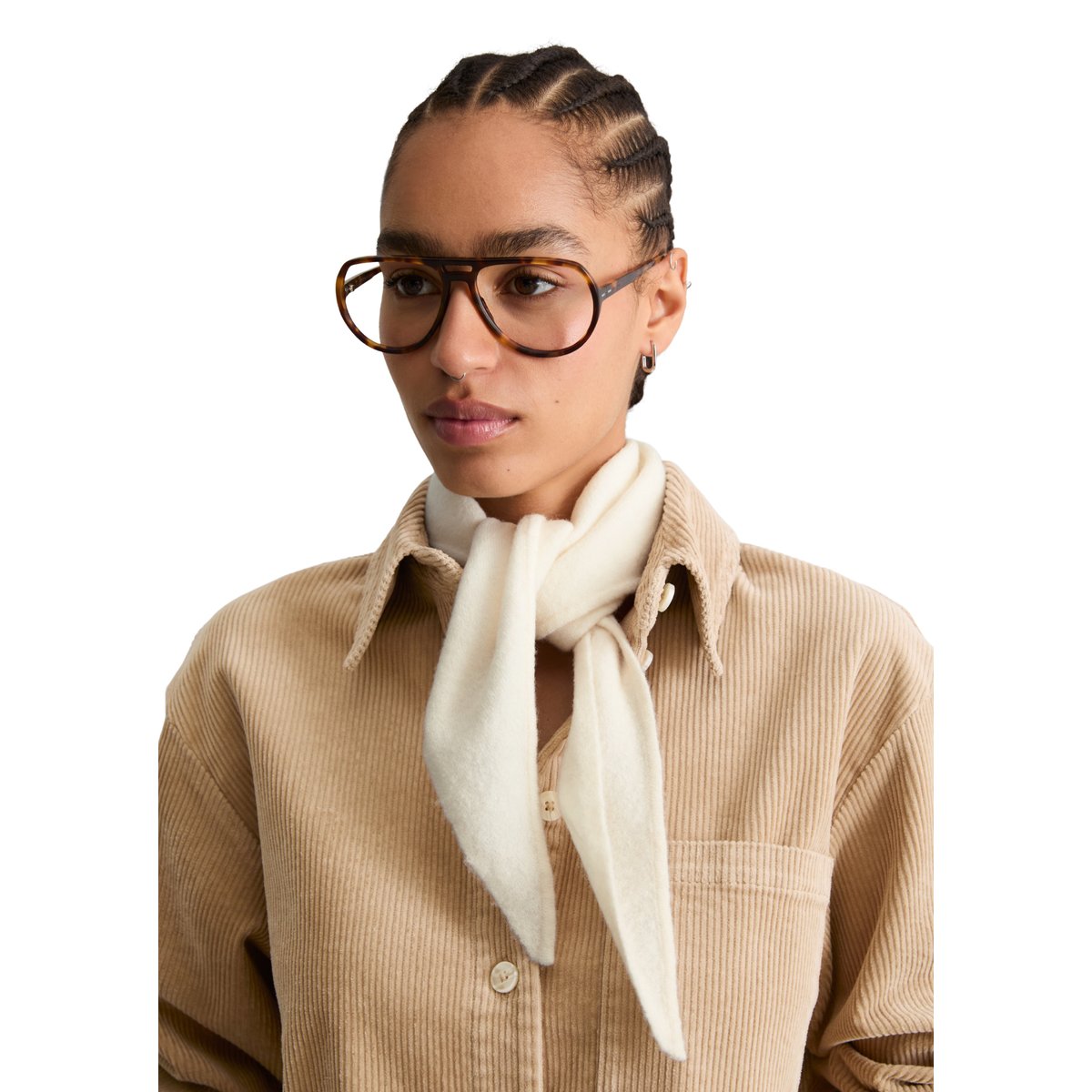 Écharpe triangulaire tricotée en mélange de laine doux blanc, MARC O’POLO DENIM