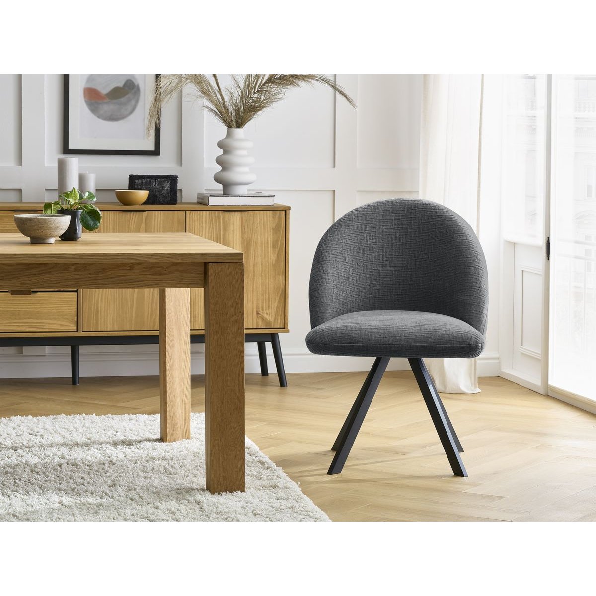 Chaise tissu texturé, LALIE gris foncé, BOBOCHIC