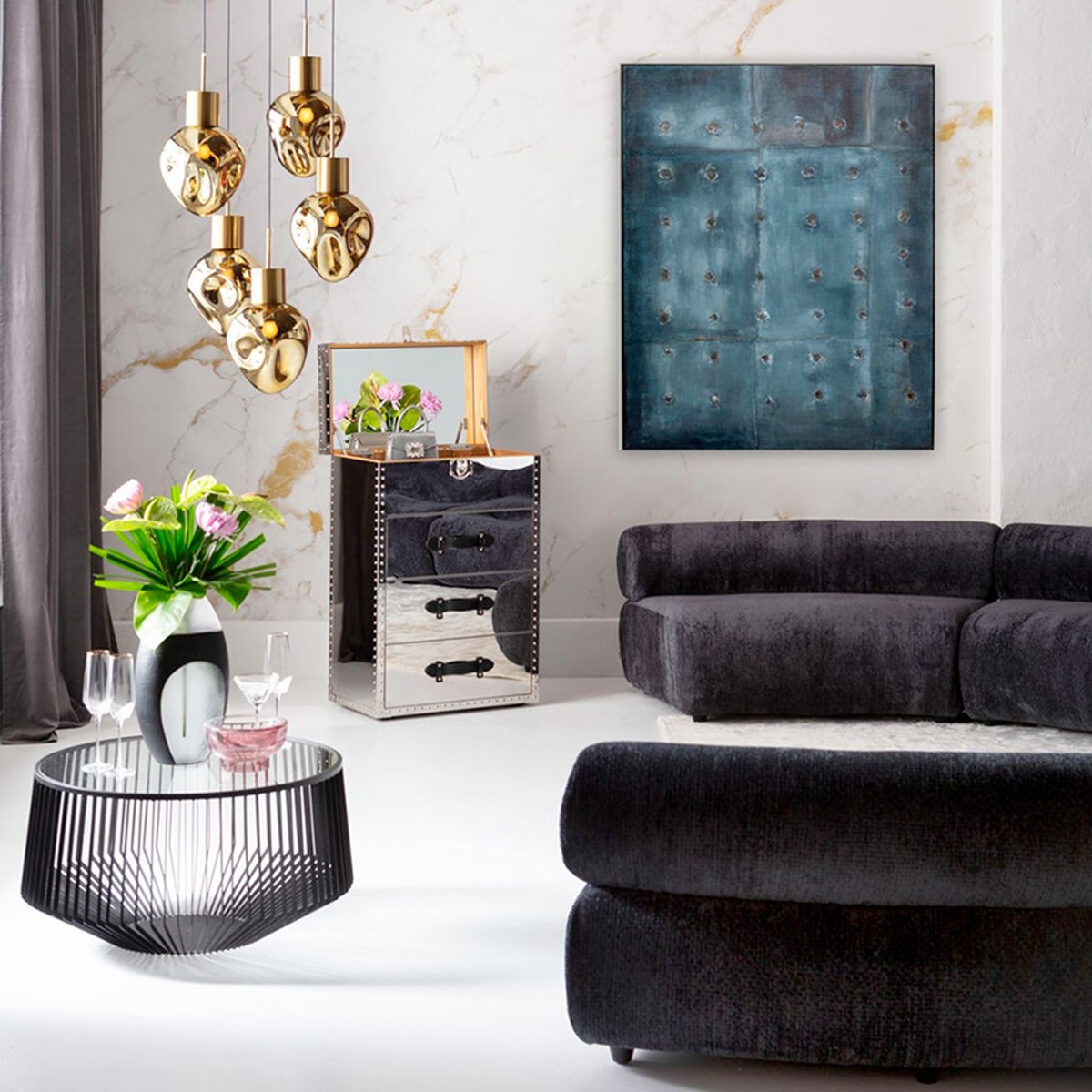 Toile grunge en coton, MOODY bleu, KARE DESIGN