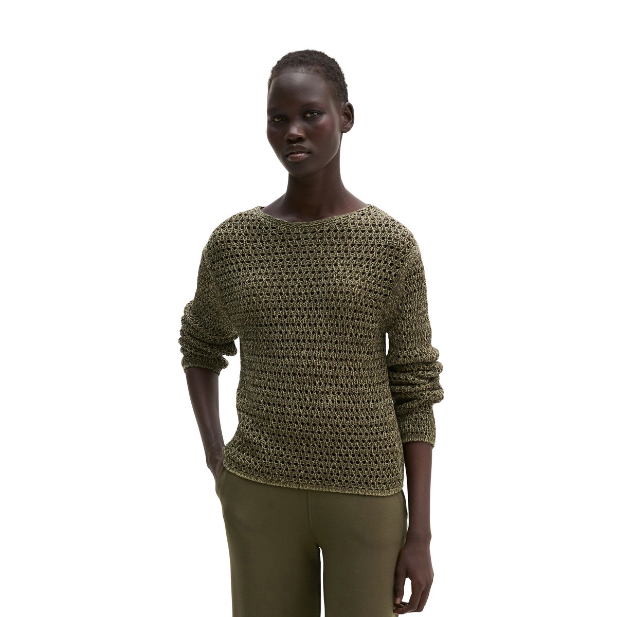 Pull en résille regular en mélange de coton bio vert, MARC O'POLO