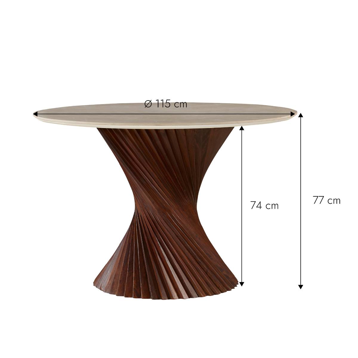 Table à manger ronde en bois de manguier et en céramique MYLAE bois foncé, MADE IN MEUBLES