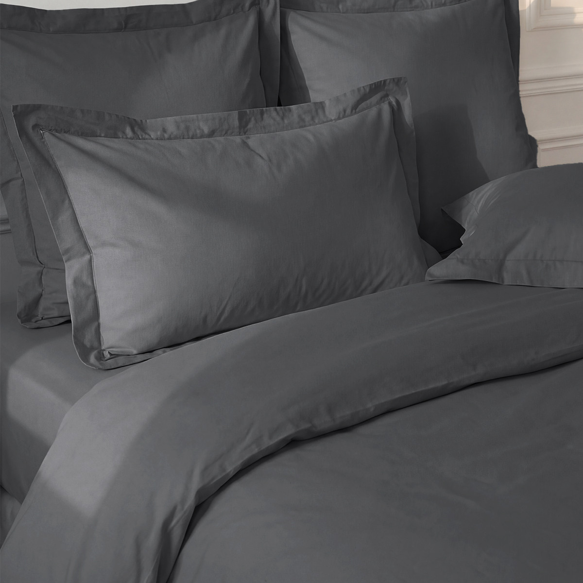 Parure housse de couette + 2 taies 65x65 cm SOFT PERCALE anthracite, SENSEI MAISON