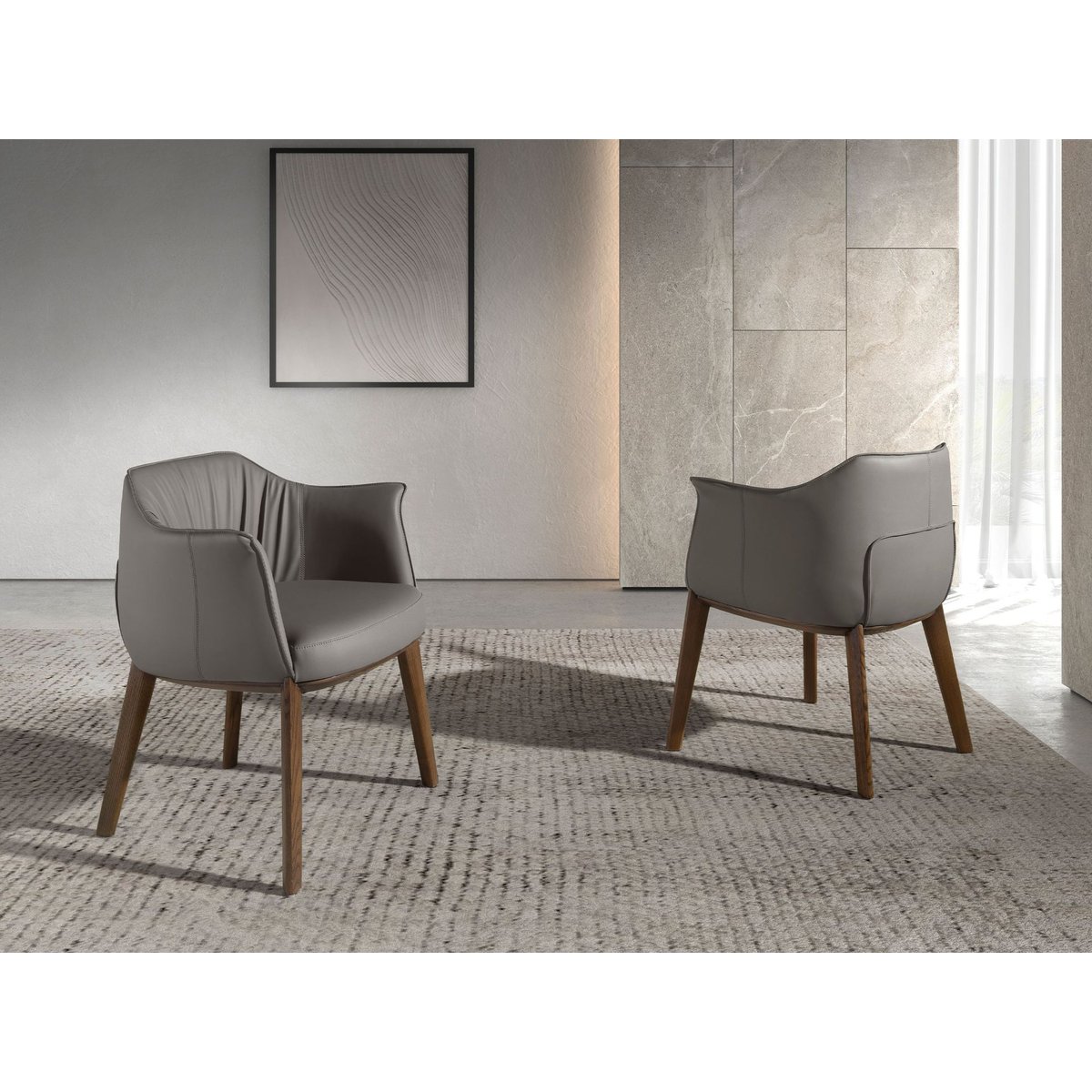 Chaise en simili cuir grise gris | noyer, ANGEL CERDA
