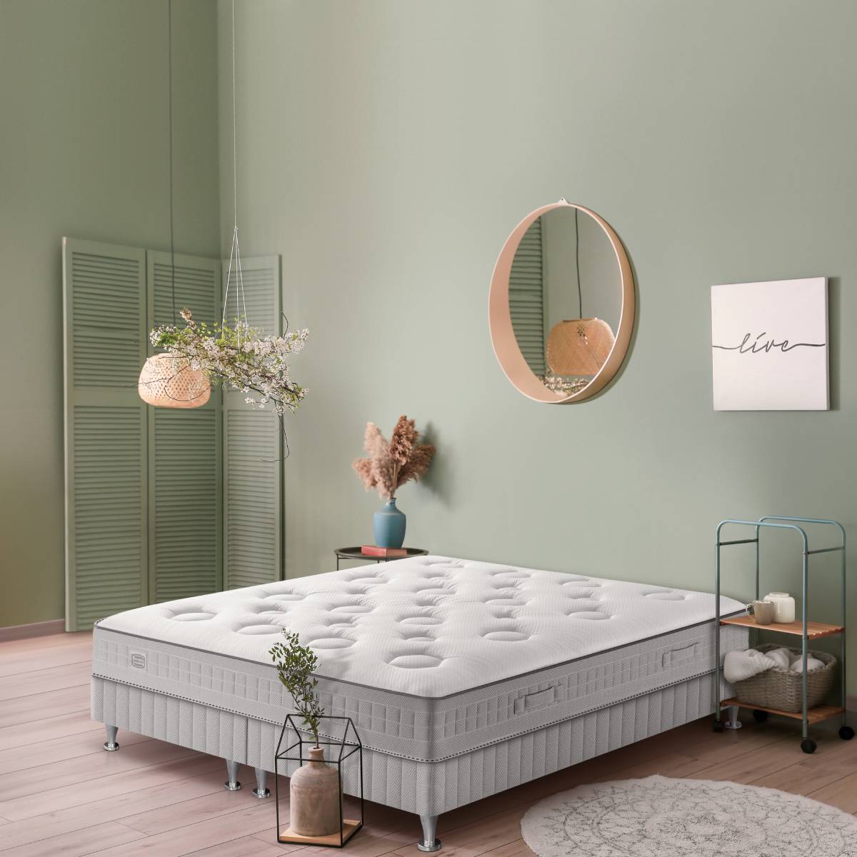 Ens FLEXION 180x200 matelas H26 ressort ensachés, mi-ferme, 2 sommiers blanc, SIMMONS