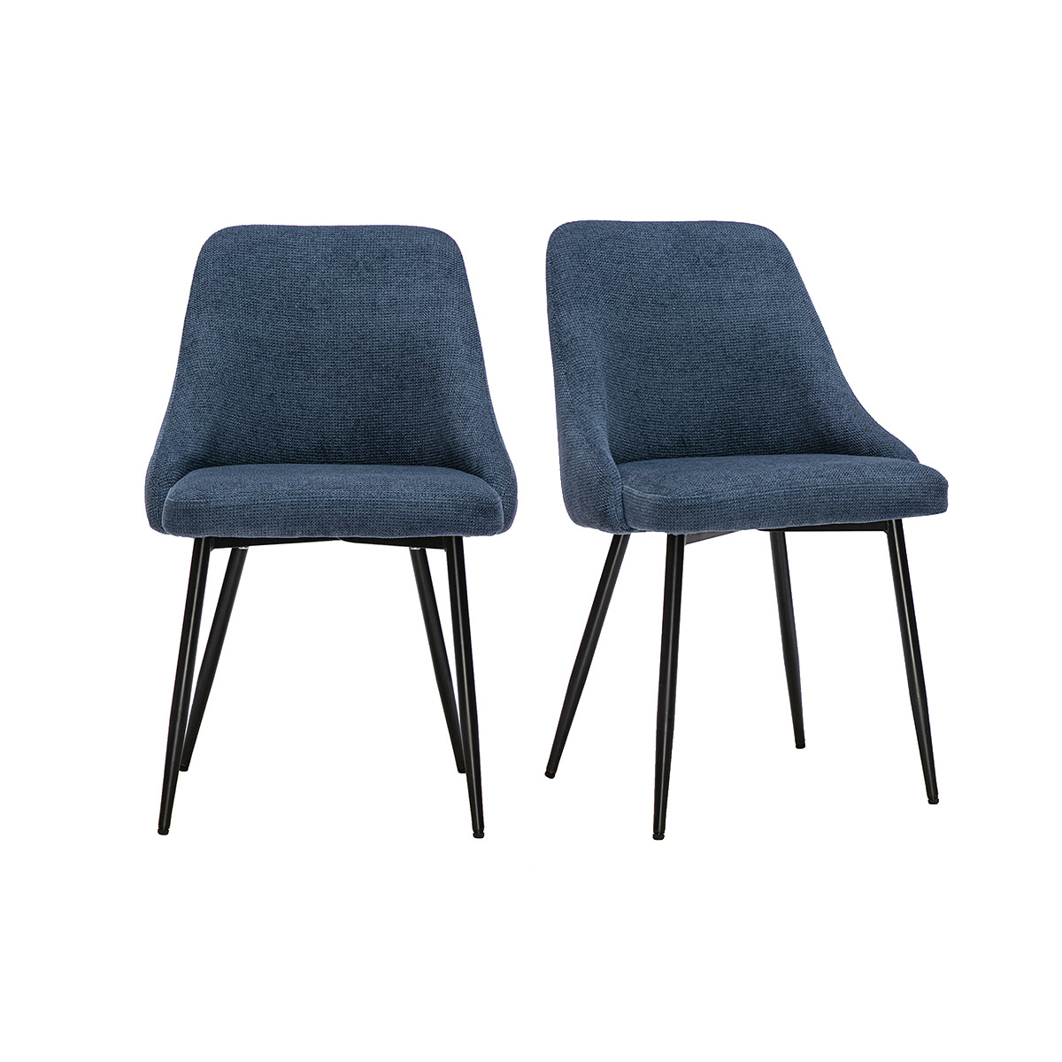 Chaises en tissu chenille terre brûlée et métal noir (lot de 2) HASTA bleu foncé, MILIBOO
