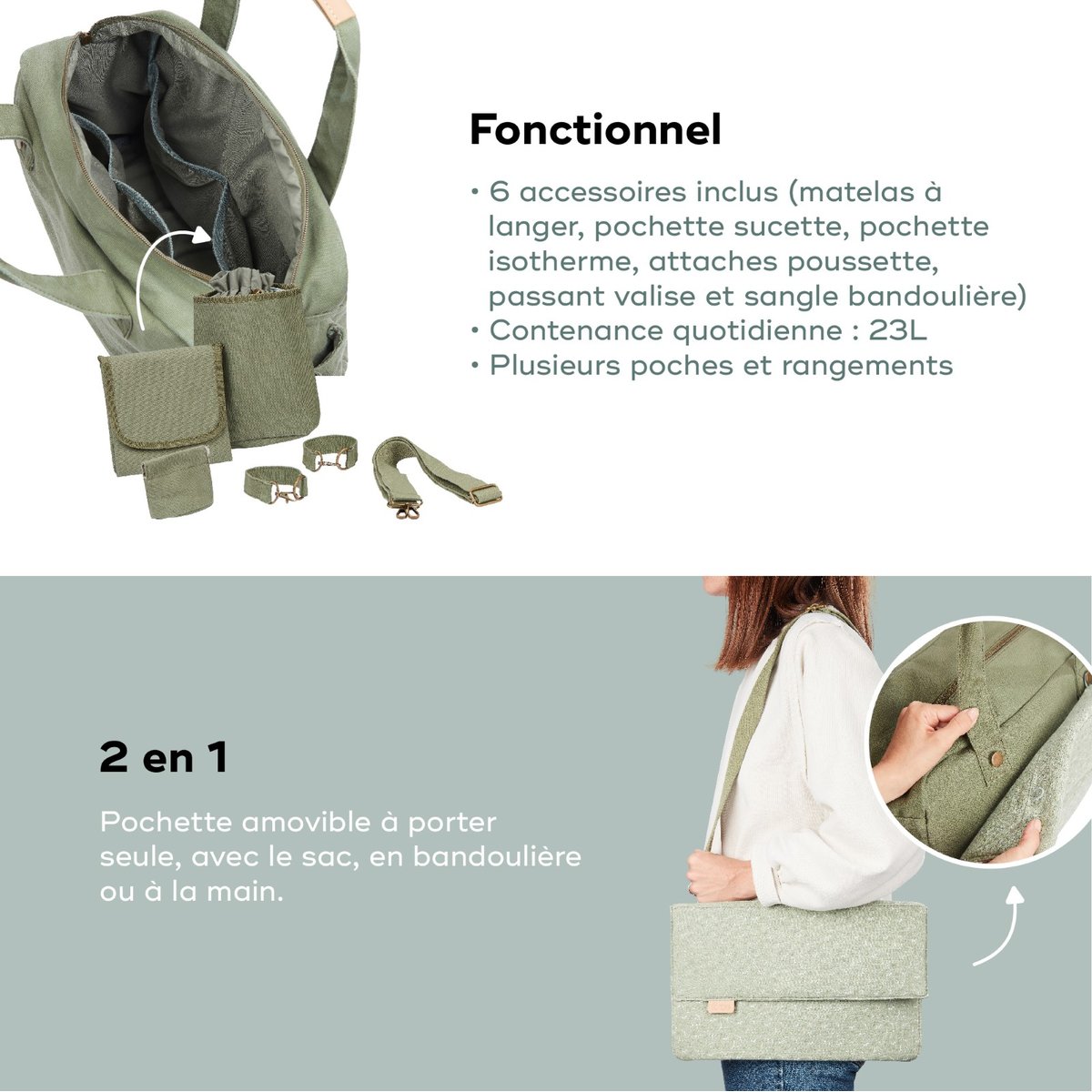 Sac à langer pratique et tendance au quotidien vert, BABYMOOV