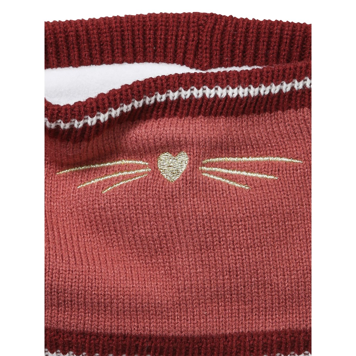 Snood brodé chat en maille côtelée rose foncé, VERTBAUDET