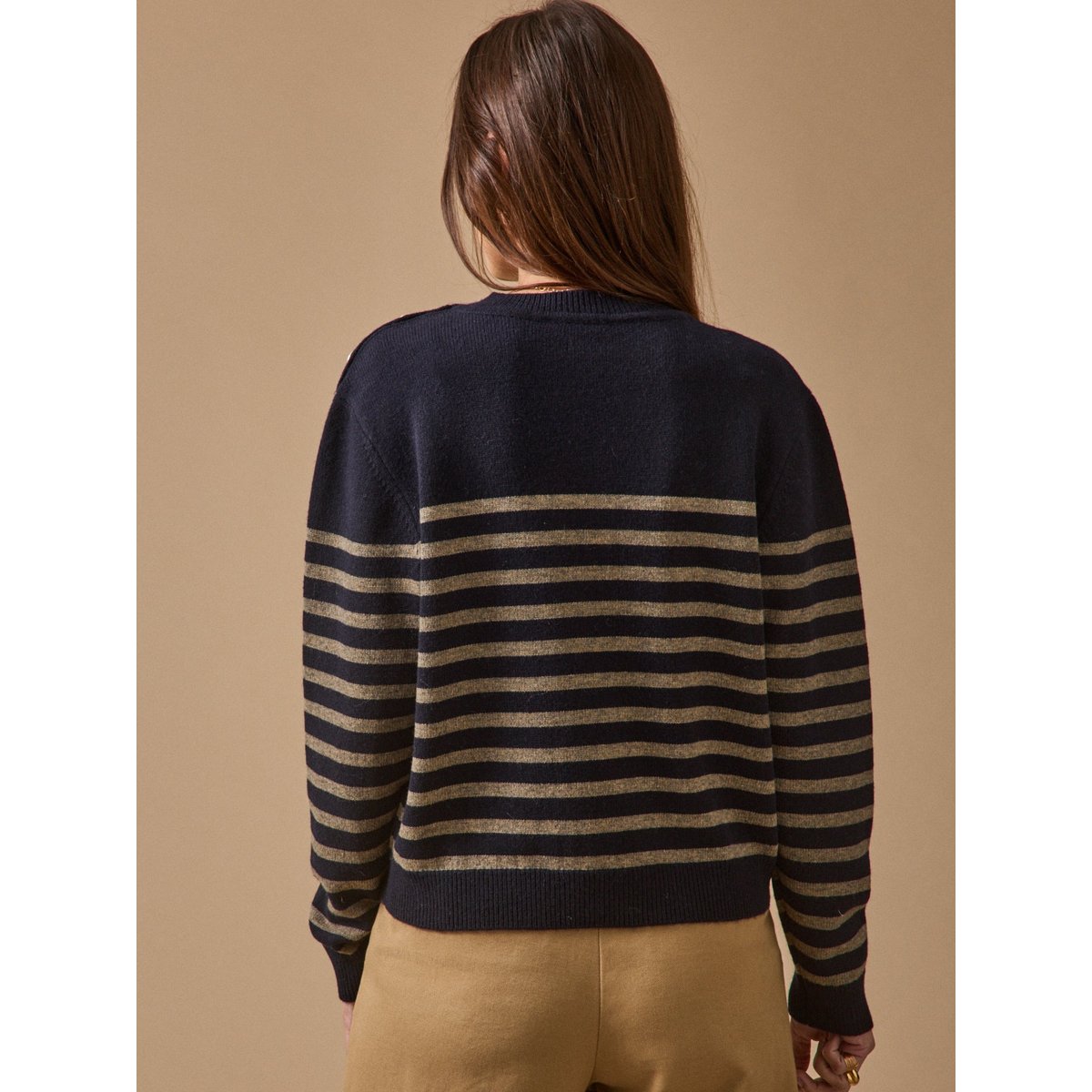 Pull marin laine RWS* rayure beige, CYRILLUS