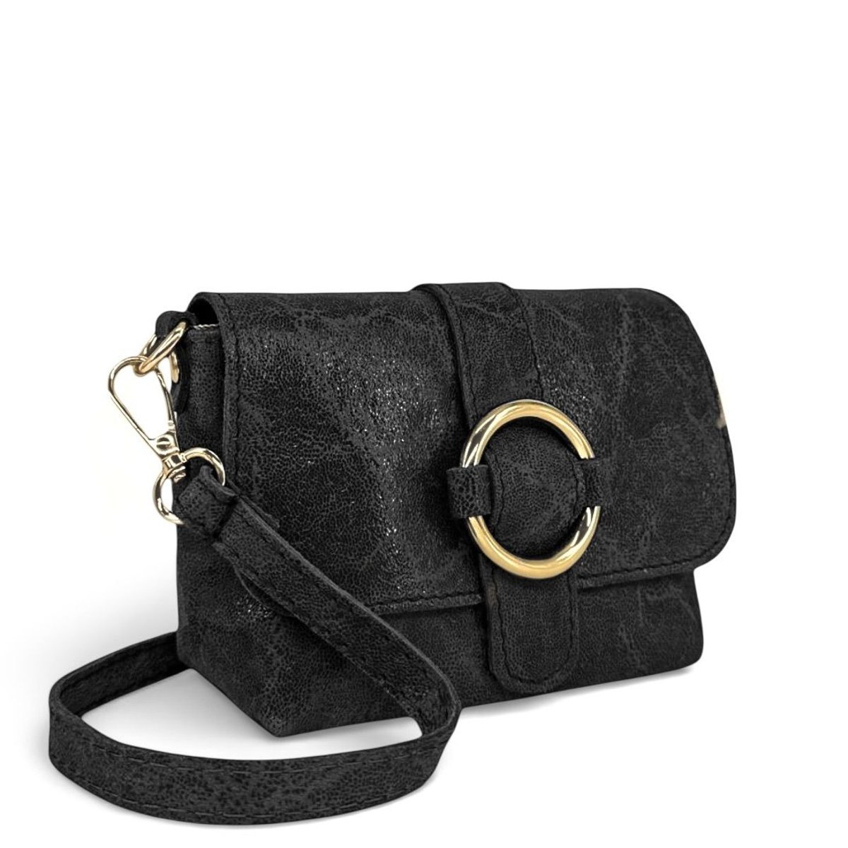 Micro sac en cuir brossé BERLINGOT noir, OH MY BAG