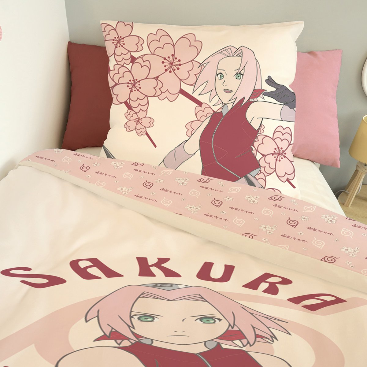 Parure de lit coton, Sakura Haruno Naruto ecru, NARUTO