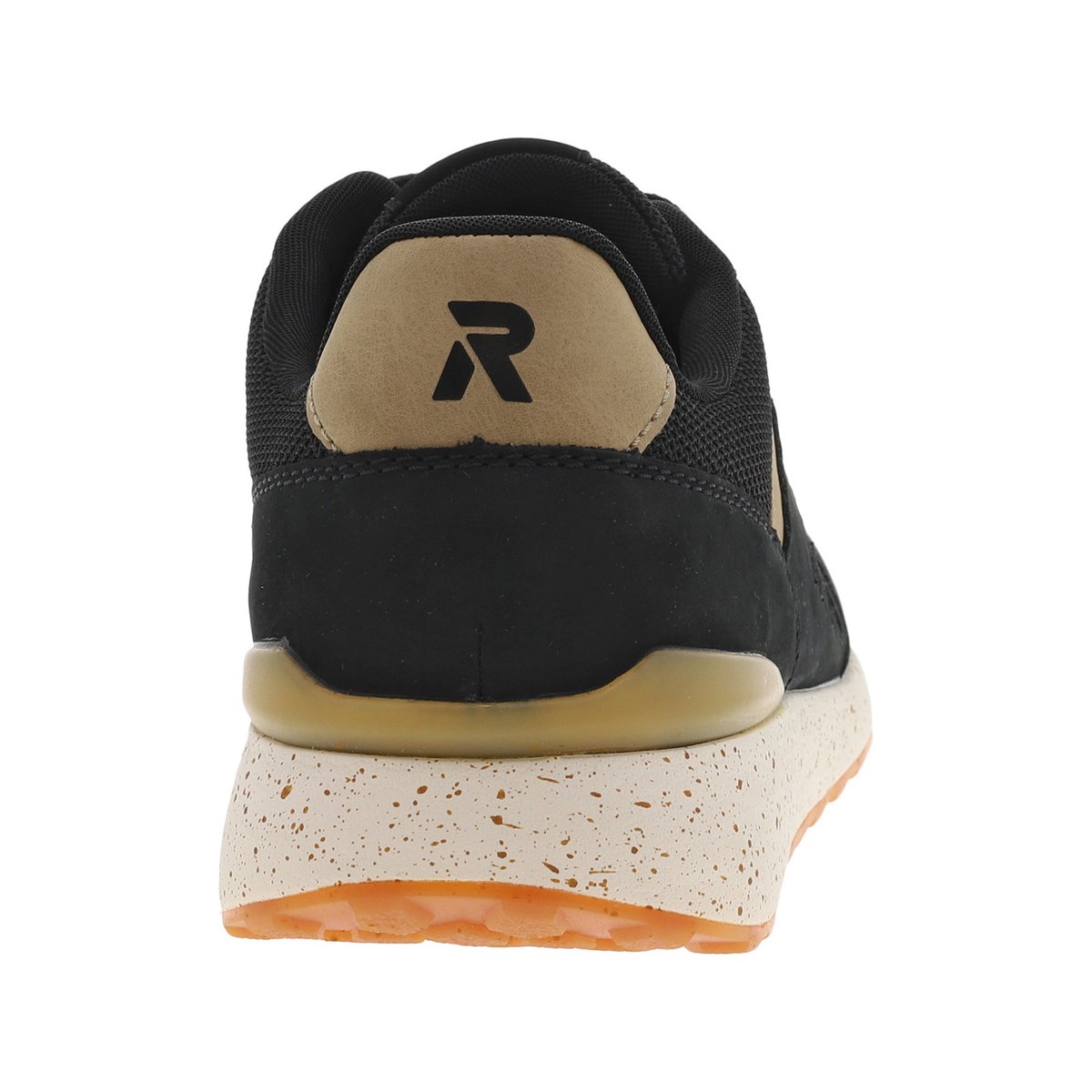 Sneakers running aspect nubuck et nylon noir à semelle écrue épaisse et moucheté, talon renforcé noire, RIEKER