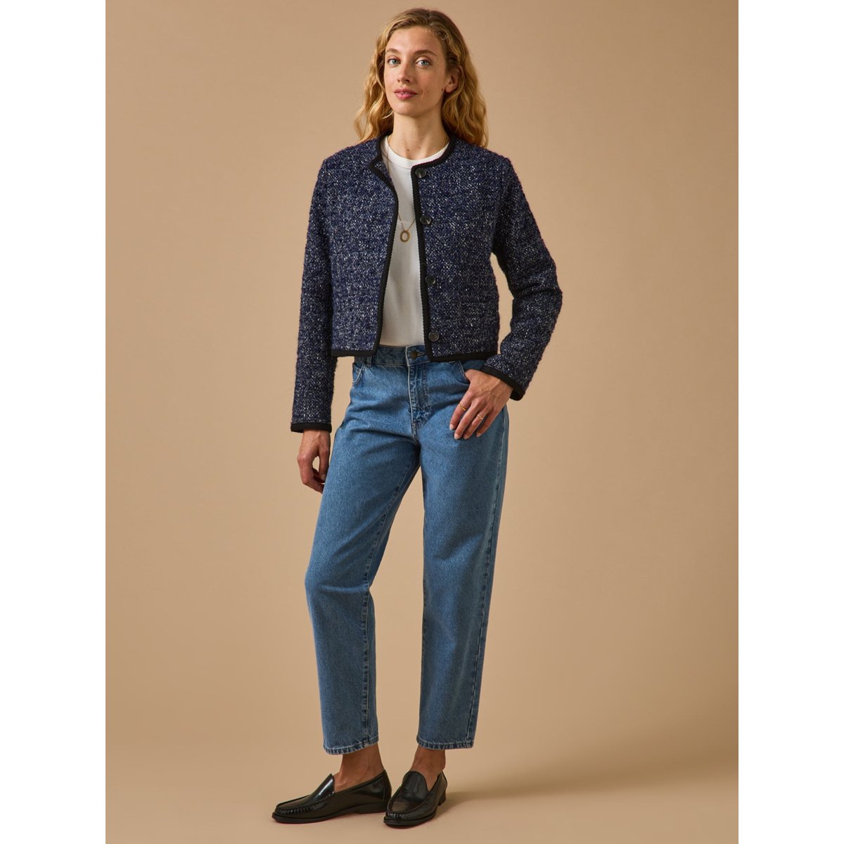 Veste sans col tweed marine, CYRILLUS